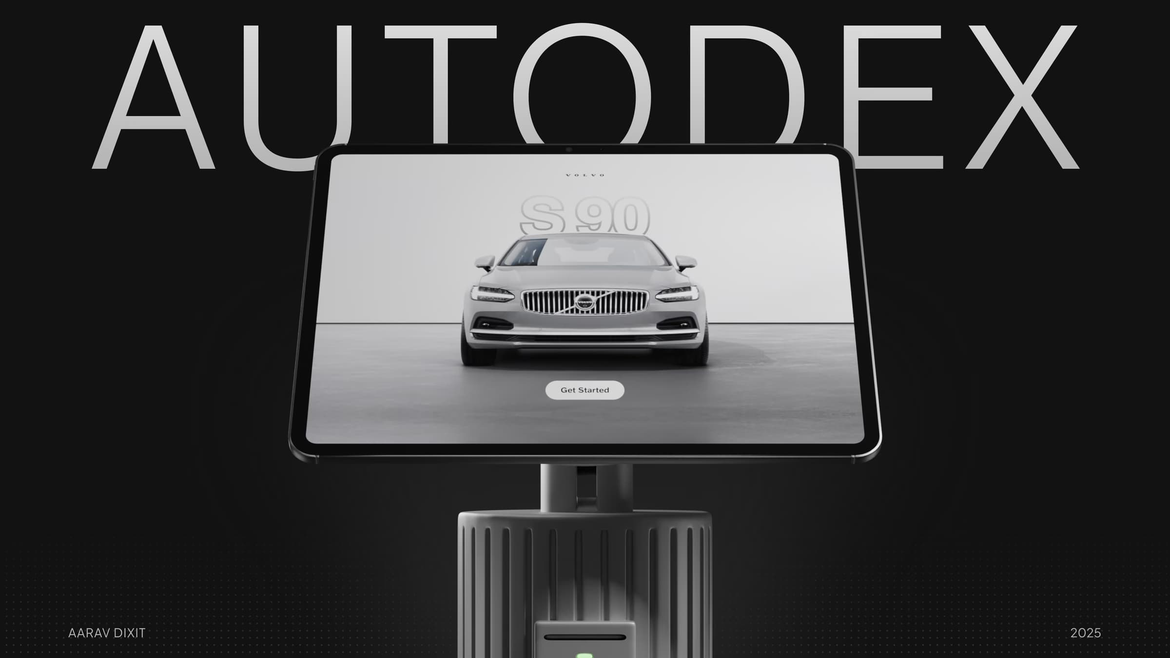 Autodex: the docked tablet showing the Volvo S90 start screen.