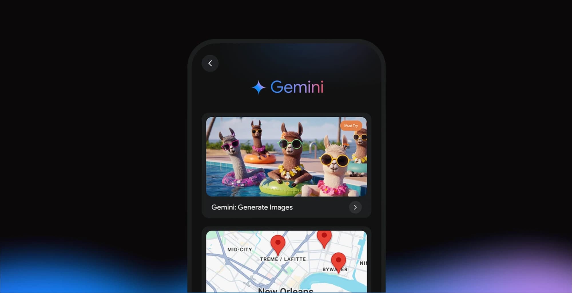The Gemini experience inside the demo, showing generated images and a map